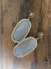 Kendra Scott Danielle Earrings Gray Opaque Glass Gold Statement Drop Dora Post