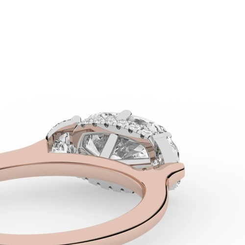Cushion Solitaire Labgrown Diamond Trilogy Ring 18k Rose Gold 2.45 Ct F VVS2 - Picture 13 of 23