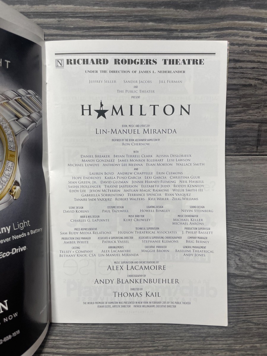 HAMILTON, PLAYBILL, AUGUST 2018, RICHARD RODGERS THEATRE