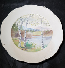 Vintage Sweden Gefle Decorative porcelain Wall Plate handmade painting birch
