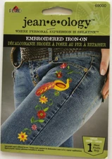 jean.e.ology Embroidered Iron-On. Peacock with Flowers. Unopened.