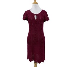 Buffalo David Bitton Cable Knit Dress Womens S Small Berry Wool Blend Keyhole