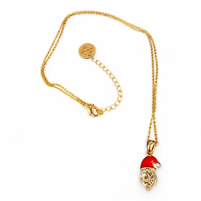 Studio Ville Gold Tone Chain & Red & White Enamel Rhinestone Santa Hat Necklace