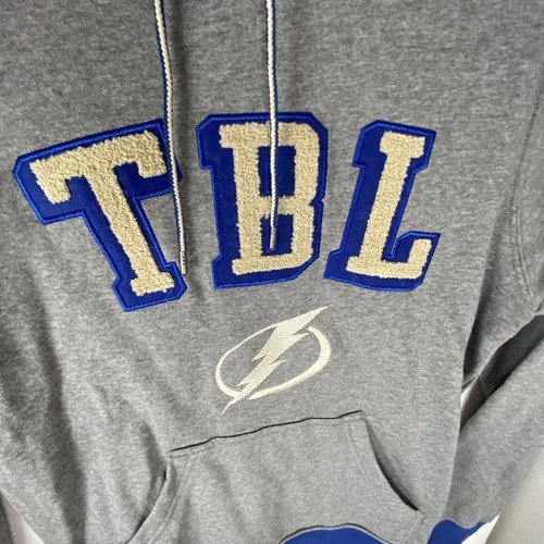 Tampa Bay Lightning Fanatics Blue Gray Stitched Fleece Hoodie Sweatshirt Small - Picture 8 of 9
