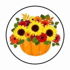 48 FALL AUTUMN SUNFLOWERS ENVELOPE SEALS LABELS STICKERS 1.2" ROUND