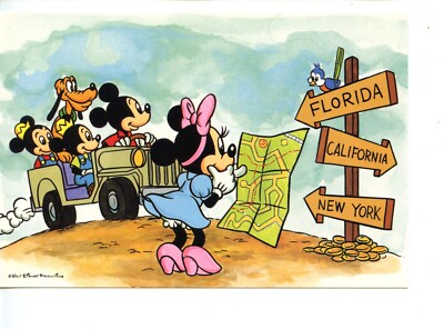 Mickey & Minnie Mouse-Road Trip-Map-Disney Animation-Vintage