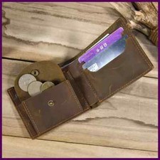 Crazy Horse Leather Short Wallet For Men Male Vintage Purse Wallet Card