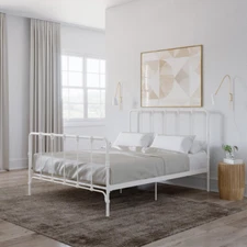 White Farmhouse Metal Bed, Full Size Bed Frame