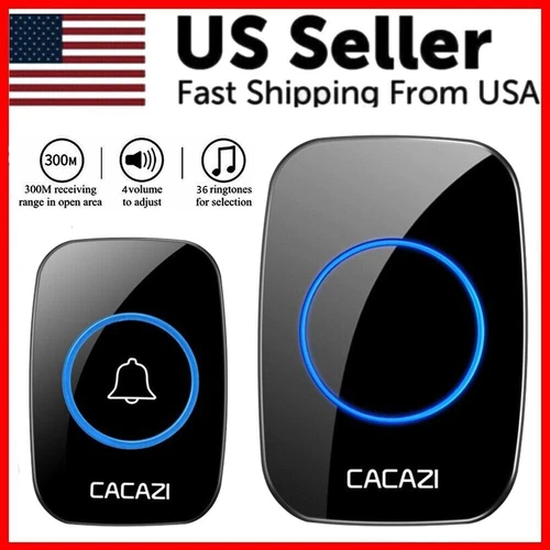Wireless Doorbell Chime Outdoor Waterproof Receiver Adjustable Volume 1000FT Kit