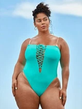 NEW TABRIA MAJORS X FTF TURQUOISE AGENT M LACE UP ONE PIECE SWIMSUIT SZ 1 1X