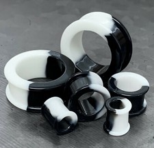 PAIR Half Black  White Silicone Tunnel Plugs Double Flare Earlets Gauges