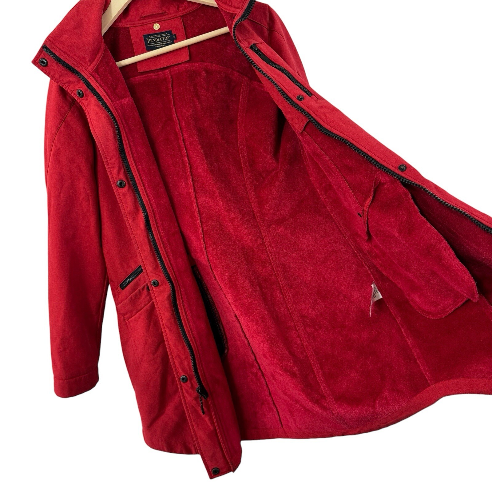 Pendleton Medium Zip Parka Jacket Red Fleece Line… - image 6
