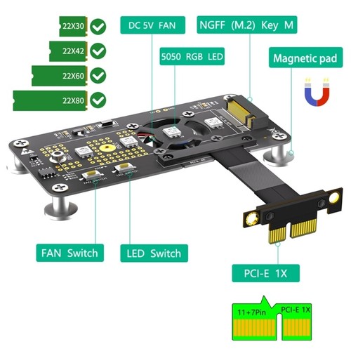 PCIExpress PCIE3.0 1X to NGFF M.2 Key M Slot NVME SSDs Converters Adapter Card - Afbeelding 5 van 8