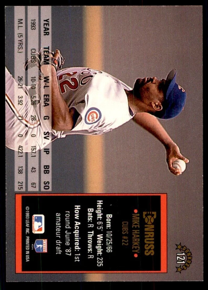1994 Donruss Mike Harkey Baseball Cards #121 - Image 2 of 2