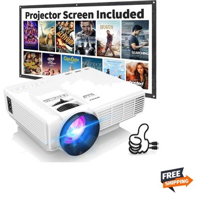 1080P Mini Projector with Screen, Portable Home Theater Movie Projector with ...