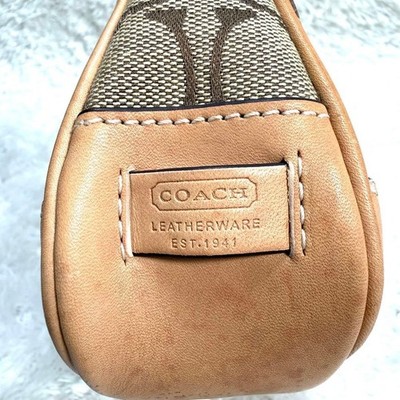 Coach Signature Demi mini Pouch Hand Bag Canvas Leather Beige 6094