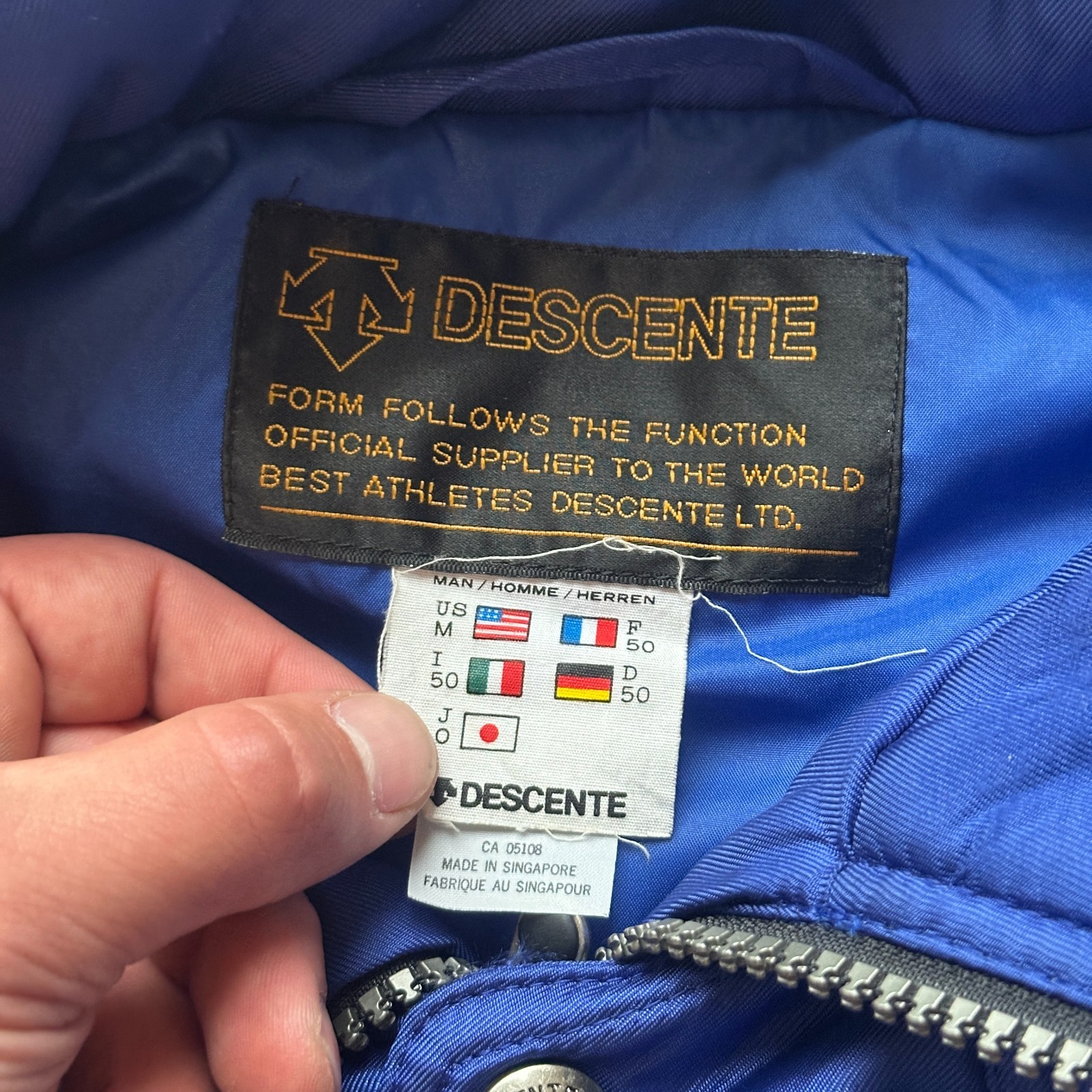 Vintage Descente Ski Jacket Retro Mens M Blue Purple Yellow 90s Colorblock Hood