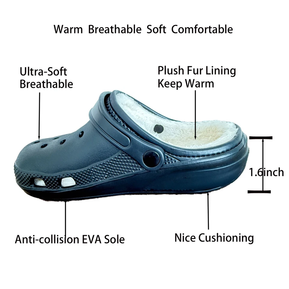 Women and Men Fur Lined Clogs Warm Slippers Slip on Mules with Plush Faux shoes - Image 3 of 4