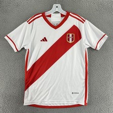 Peru National Jersey Mens Medium White Soccer Futbol Football Adidas AEROREADY