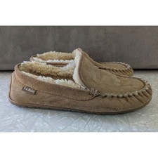LL Bean Mens Wicked Good Suede Moccasin Slippers Tan Brown Shearling Size 8