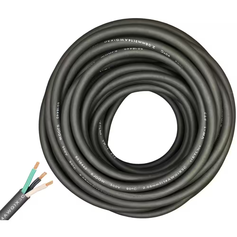 75 Ft. 14/3 14-Gauge 3 Conductor 300-Volt Black SJOOW Cable Cord