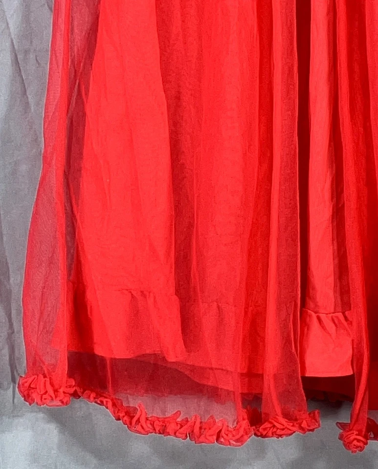 JUEGO DE CAMISÓN Y BATA DE COLECCIÓN SHIREY LINGERIE Rojo Gasa Nylon Tricot Borde con Volantes 3T Foto 4 de 4