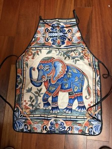 Rare Floral Elephant Handmade Cooking Crafting Apron Tie New 