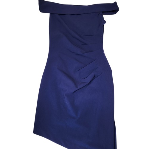 Abito da cocktail donna blu Milly taglia 6 alleato spalle scoperte orlo asimmetrico nuovo con etichette - Foto 14 di 17