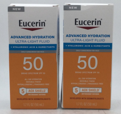 Eucerin Advanced Hydration Ultra-Lightweight Sunscreen SPF 50, EXP 08/2026 (2PK)