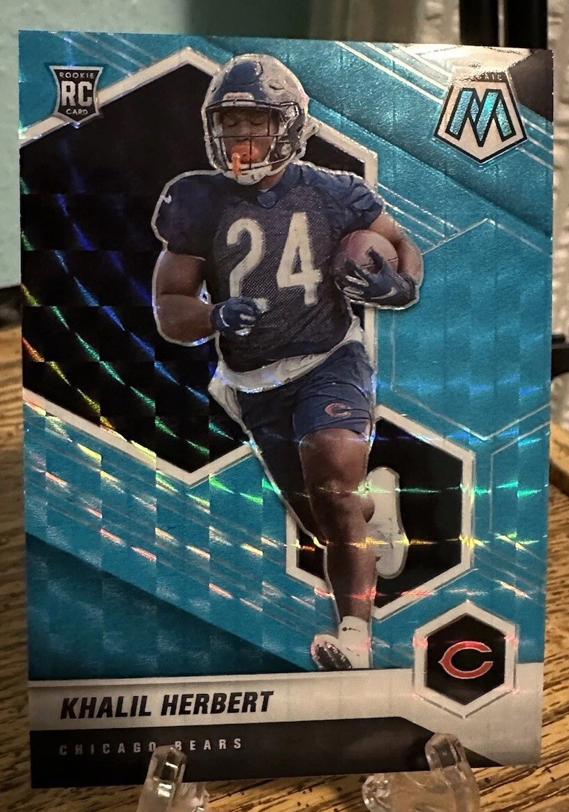 2021 Panini Mosaic Khalil Herbert RC Blue Fluorescent /15 SP Rookie #380 Bengals