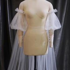 White Wedding Cape With Sleeves Bridal Accesories Long Detachable Train