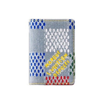 LOUIS VUITTON branded printed denim wallet for men 3.1×0.4×4.3 in
