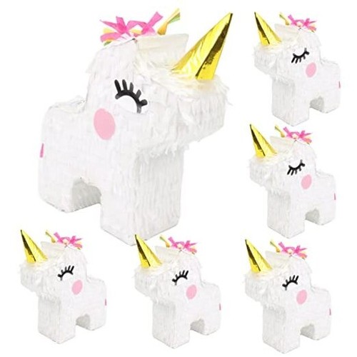 6pc 8”x6” Mini Unicorn Pinatas for Girls Birthday Party Decorations, Cinco De