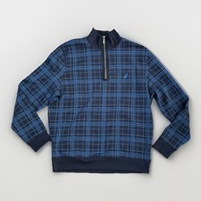 Nautica 1/4 Zip Blue Plaid Long Sleeve Fleece Lined Pullover Sweater Men Large