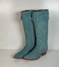 70s Wrangler Fringe Cowgirl Boots 6.5 M Powder Blue Rough Out