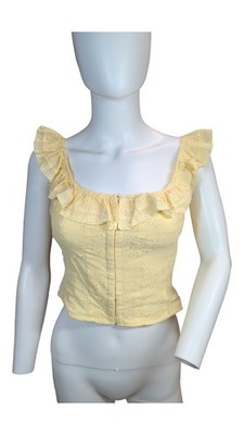  A7 Wild Fable Women's Yellow Eyelet Crop Top XL NWT Ruffle Strap Cottagecore