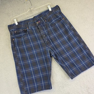 Mishka Shorts Mens 34 Plaid Blue Grunge Skater Y2K Streetwear Alt Indie Punk