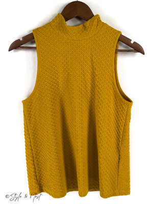 Anthropologie Eri + Ali Overture Tank Small Mustard Textured Mock Neck