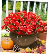 Artificial Faux Flowers Plants for Outdoor Outside Fall Decor, Fake Silk A Red