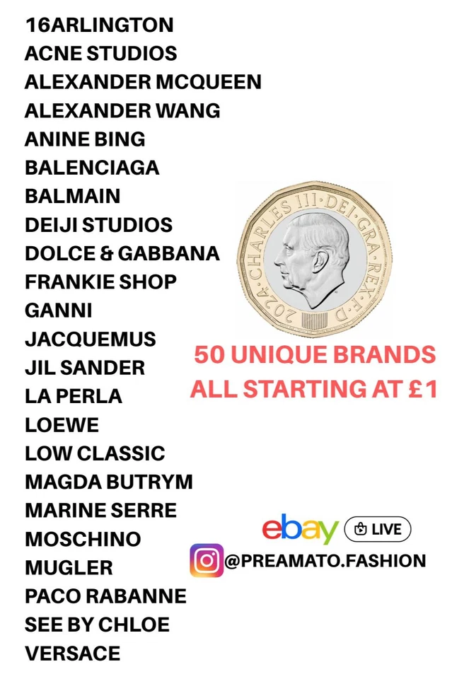 LOEWE, JIL SANDER, DEIJI STUDIOS, PACO RABANNE & BALMAIN BIDS START AT £1