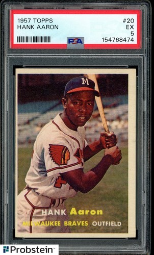 1957 Topps #20 Hank Aaron Milwaukee Braves HOF PSA 5 EX