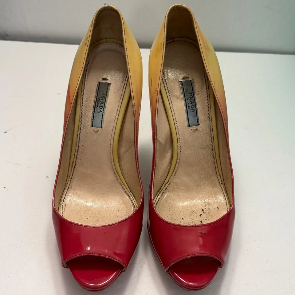 Tacones de aguja Prada Milano Ombre Peep Toe plataforma para mujer talla 39,5 de lujo Foto 2 de 4