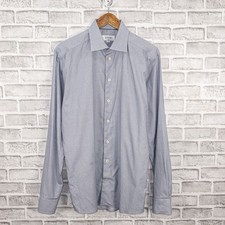 ETON Men's Slim fit Button up Shirt in Blue grid check Cotton size Large