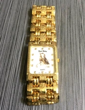 Religious Men's Watch Rectangle White Jesus Dial on a Gold Linked Band New Item