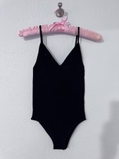Womens NWT Zara Black Stretch Body Suit Adjustable Straps Ribbed Texture Sz XS-S