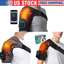 Electric Heated Vibration Shoulder Massager Wrap Brace Pain Relief APP Control