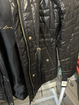 Karl Lagerfeld Paris Black Quilted Hooded Mid Long Sleeve Jacket M