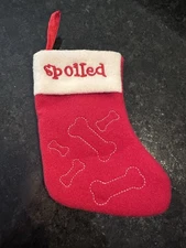Miniature Spoiled Dog Christmas Stocking 7 Inch Red Felt Embroidered Brand New