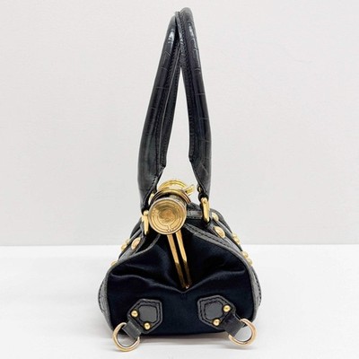セリーヌ　クロコ　ポシェット CELINE Flip Lock Black Crocodile Embossed Leather Trim & Satin