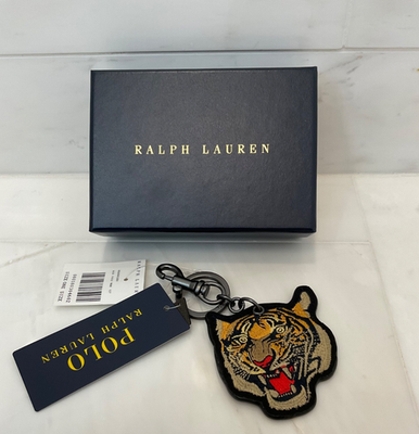 NEW Polo Ralph Lauren Leather Embroidered TIGER HEAD Keychain